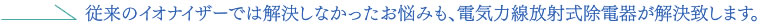 従来のイオナイザーでは解決しなかったお悩みも、電気力線放射式除電器が解決致します。
